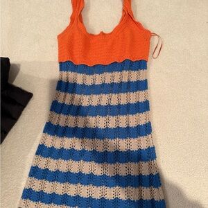 Zara Orange and Blue Striped Mini Dress